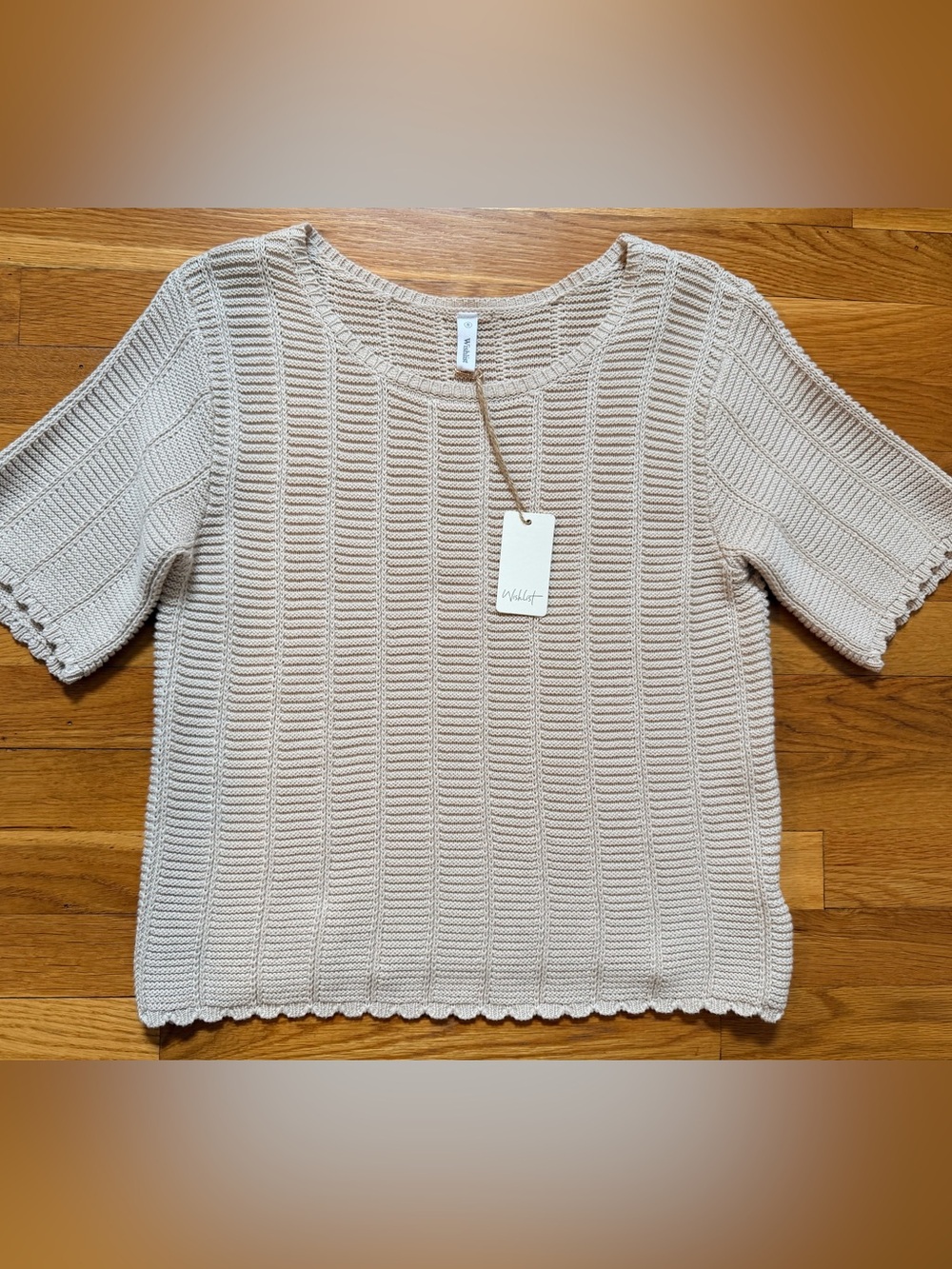 Wishlist Short Sleeve Knit Sweater Cream Beige Textured Pullover Top S NWT